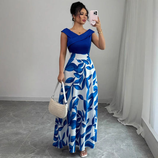 Vestido de mujer con cuello en V estampado, versatil


