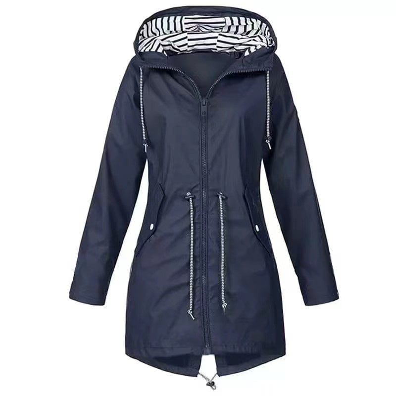 HabanaStrong.com Ropa Casual Hombres y Mujer, Ropa Europe Navy Blue / L Womens Waterproof Raincoat Casual Basic Outdoors Drawstring Trench Lightweight Drawstring Jackets Hiking Clothes For Women