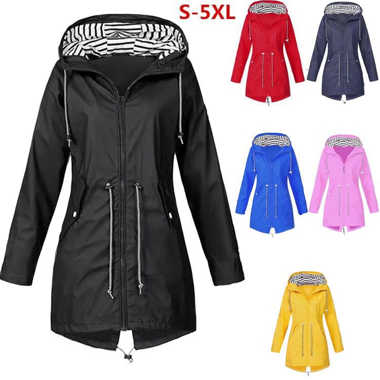 HabanaStrong.com Ropa Casual Hombres y Mujer, Ropa Europe Womens Waterproof Raincoat Casual Basic Outdoors Drawstring Trench Lightweight Drawstring Jackets Hiking Clothes For Women