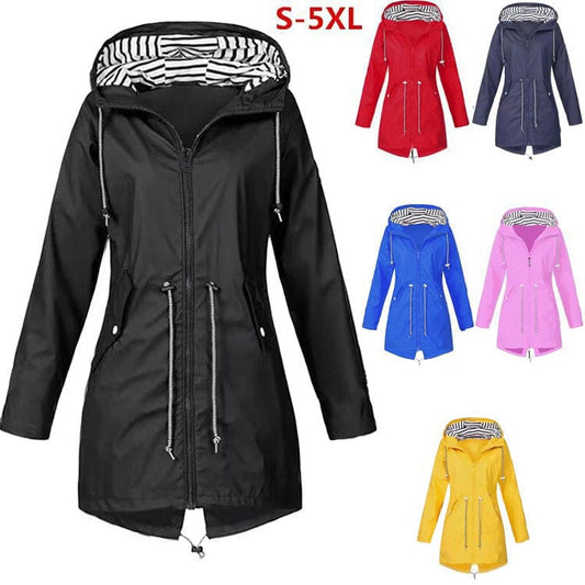 HabanaStrong.com Ropa Casual Hombres y Mujer, Ropa Europe Womens Waterproof Raincoat Casual Basic Outdoors Drawstring Trench Lightweight Drawstring Jackets Hiking Clothes For Women