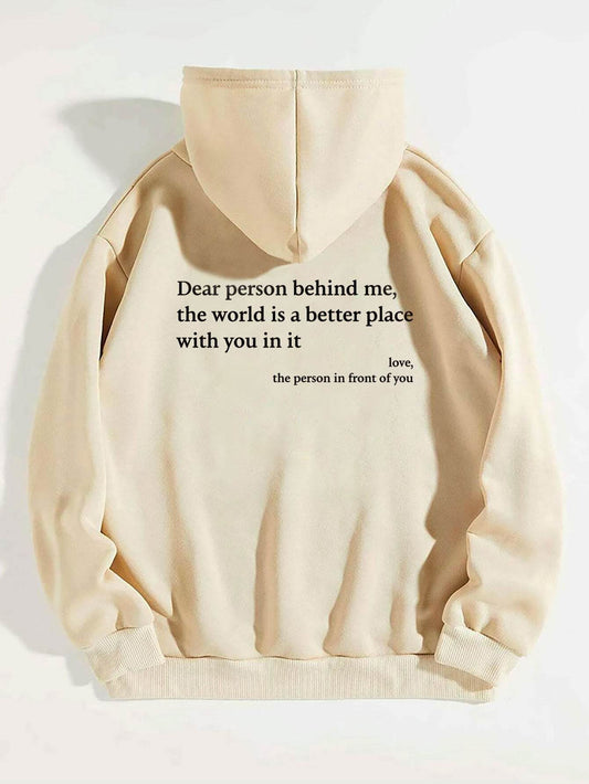 HabanaStrong Ropa Casual Hombres y Mujer, Ropa Europe Apricot / 2XL Dear Person Behind Me,the World Is A Better Place,with You In It,love,the Person In Front Of You,Women's Plush Letter Printed Kangaroo Pocket Drawstring Printed Hoodie Unisex Trendy Hoodies